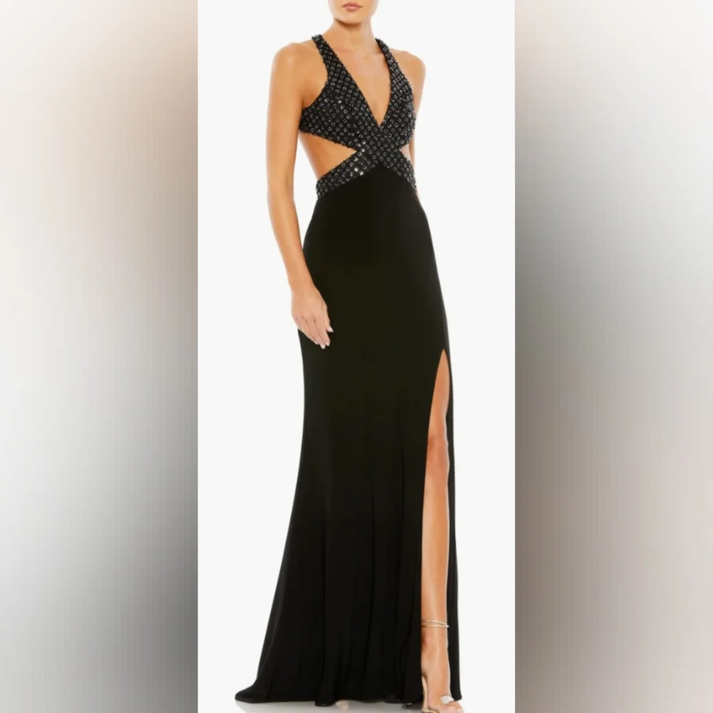 Mac Duggal Sequin Sheath cutout Gown NWT size 2 black (68166)